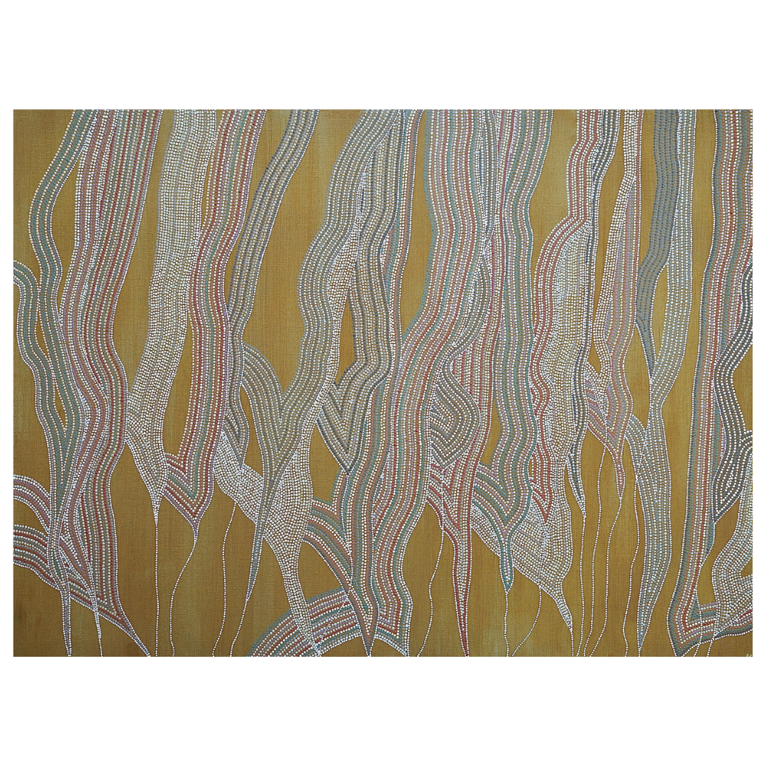 Konstantina — Languages of the Eora (2024) — Acrylic and Ochre on Linen — 90 cm x 120 cm