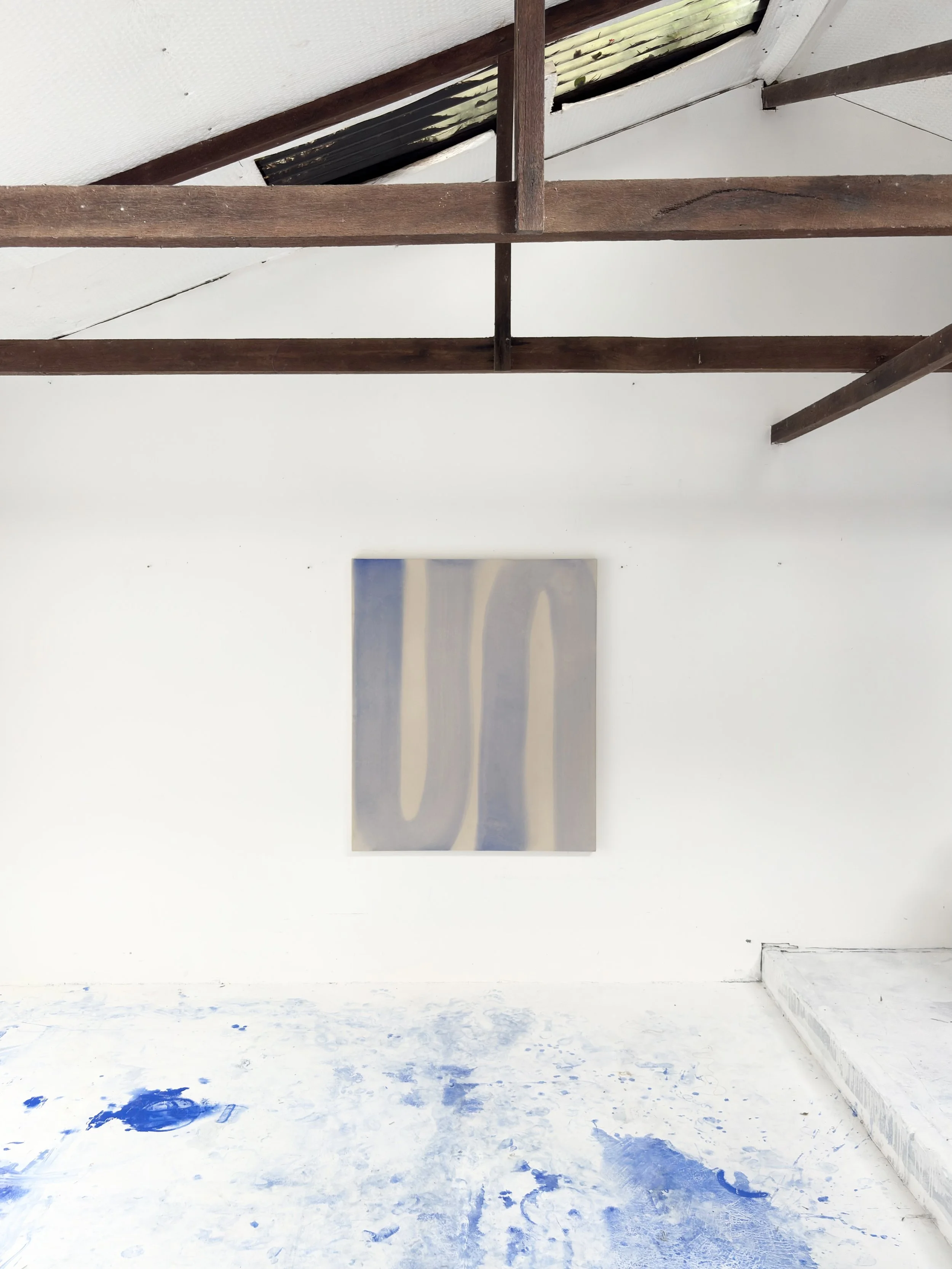 Skye Jamieson — Across an ocean and right beside me, looking out by a bend and a bush, standing, light all around me (2025) — Lapis Lazuli and Mixed Media on Canvas — 120 cm x 100 cm