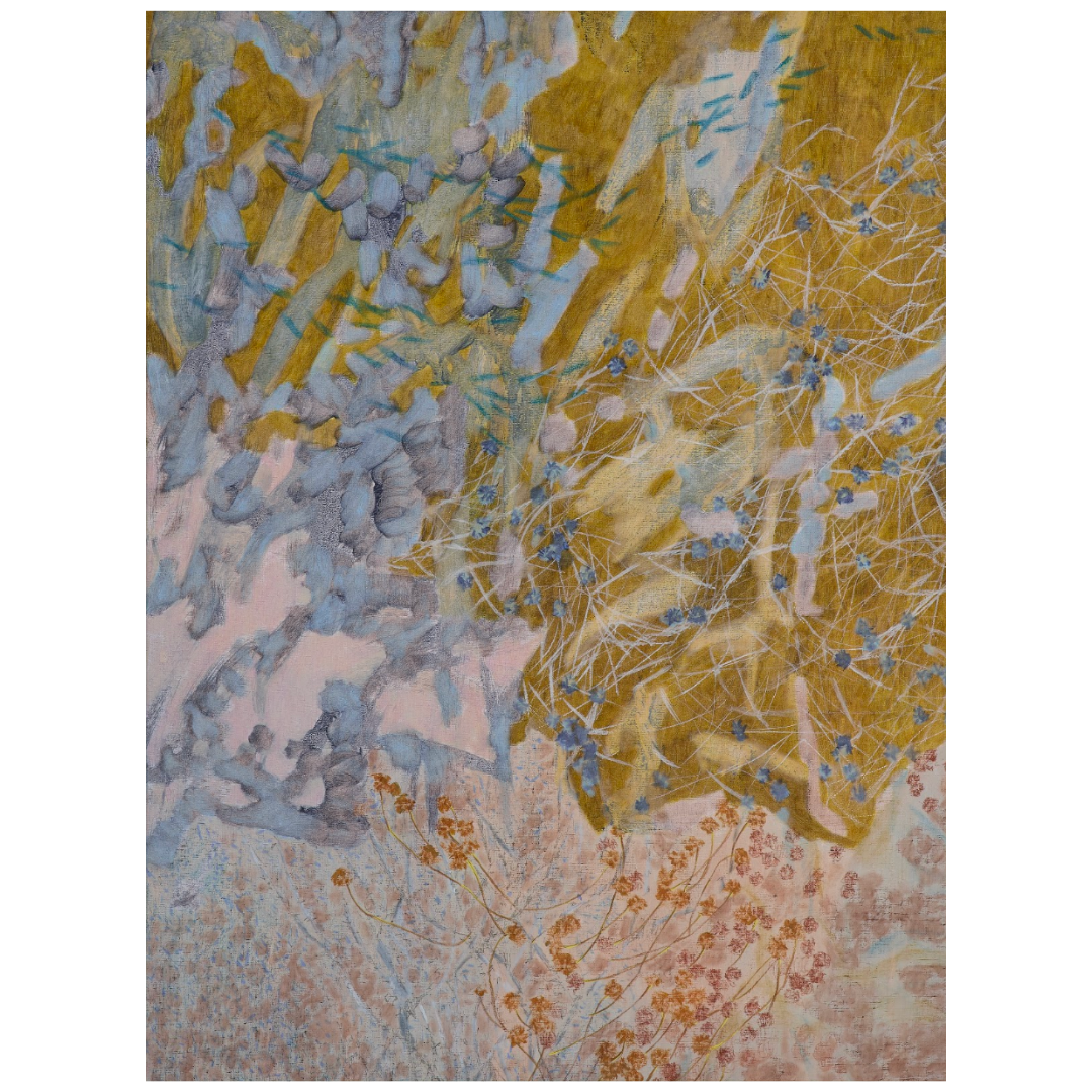 Amy Wright — Mojave Buckwheat Under A Dawn Moon (2026) — Charcoal, Conté, Pastel and Acrylic on Canvas — 120 cm x 90 cm