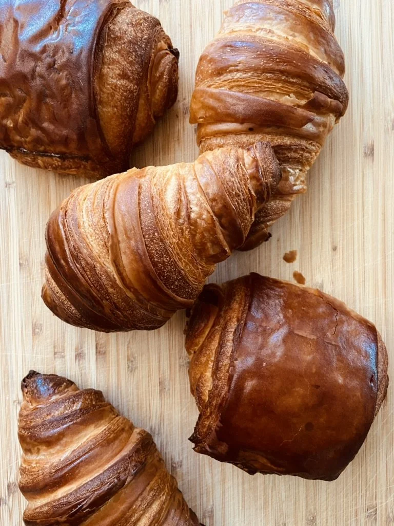 A fresh batch of five hand-made croissants