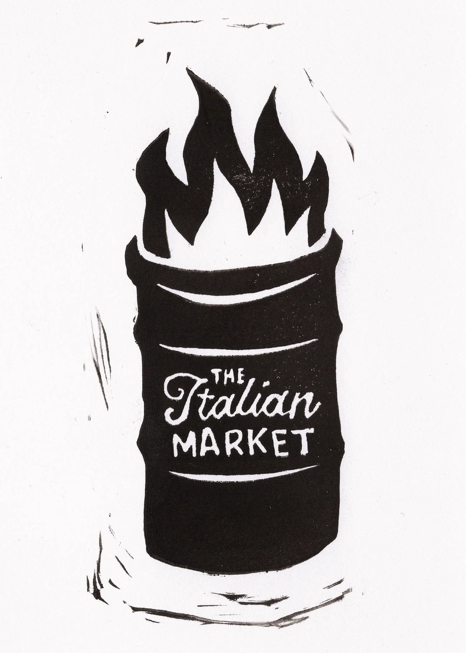 9th Street Italian Market Fire Barrel Block Print