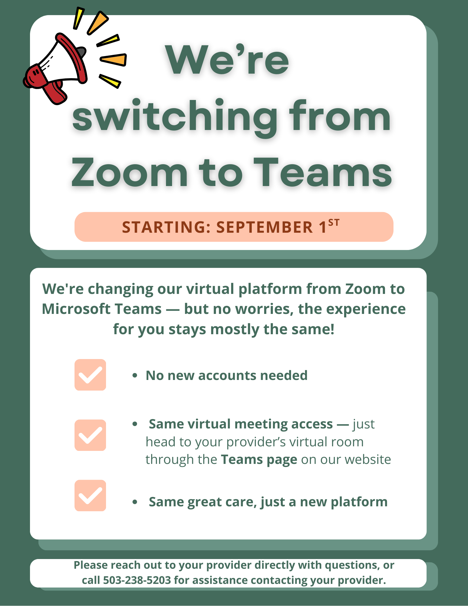Update: We’re switching from Zoom to Teams 9/2