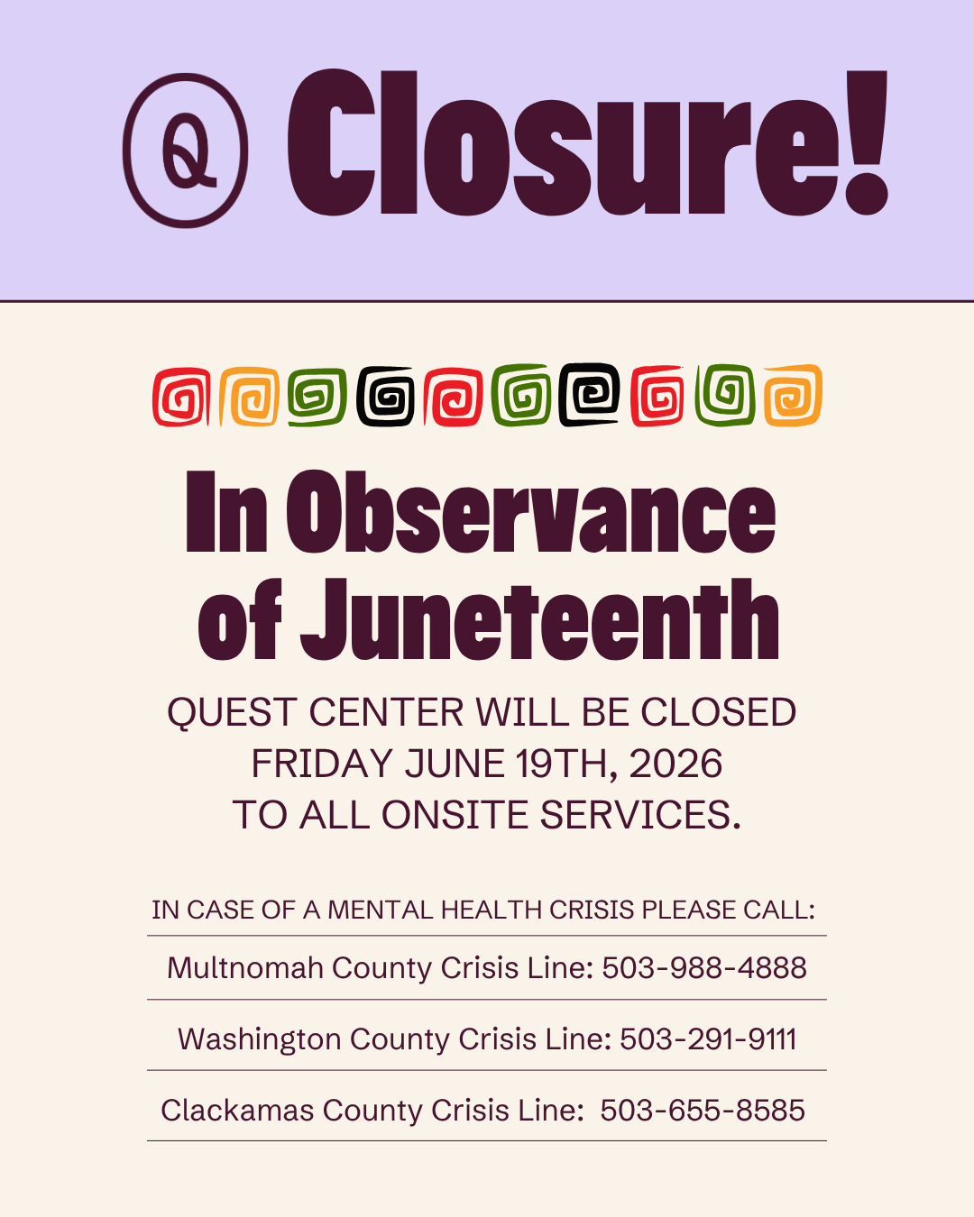 Juneteenth Closure