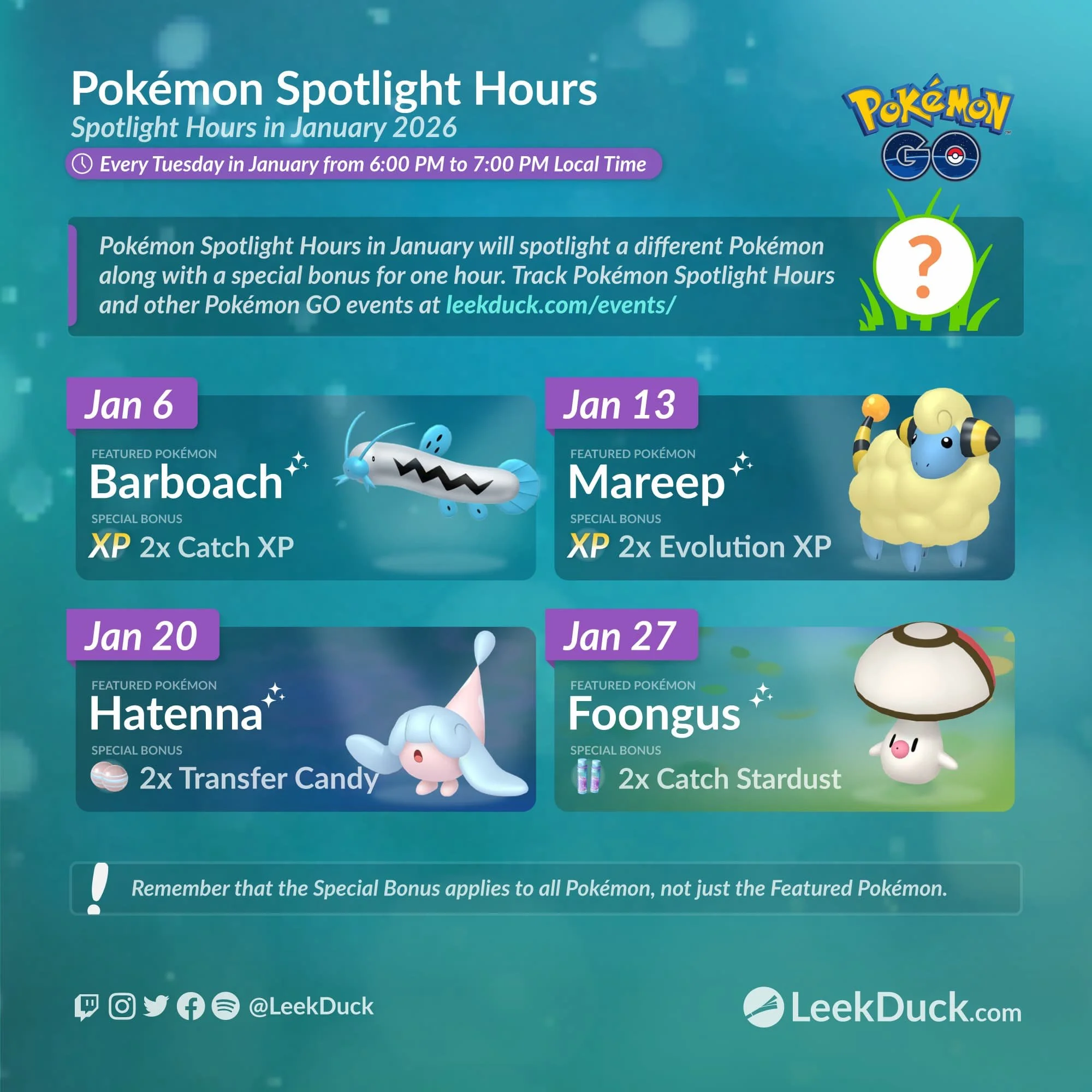 Pokémon GO Spotlight Tuesdays (Foongus) - Kids Eat FREE! from 7-close