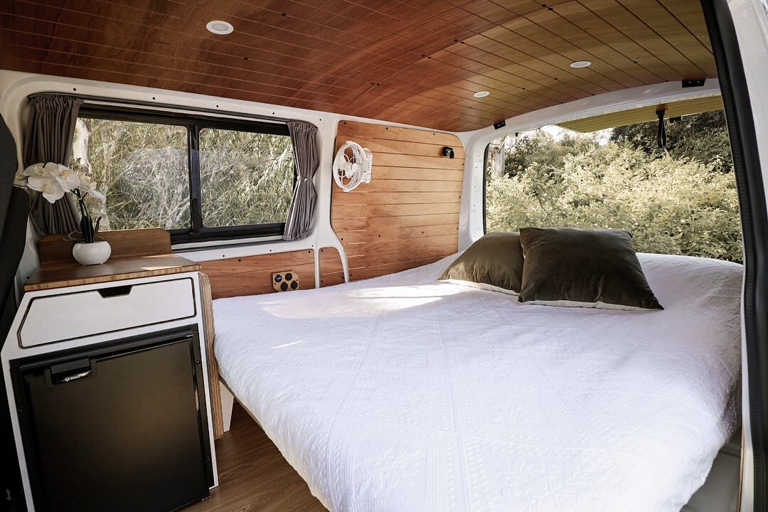 Our &lsquo;Bruny&rsquo; bed/storage unit transforms effortlessly between a comfy bench seat and a queen size bed. 
These units are included in most of our campers and are also available on their own, so you can kickstart your own build. Suitable for 