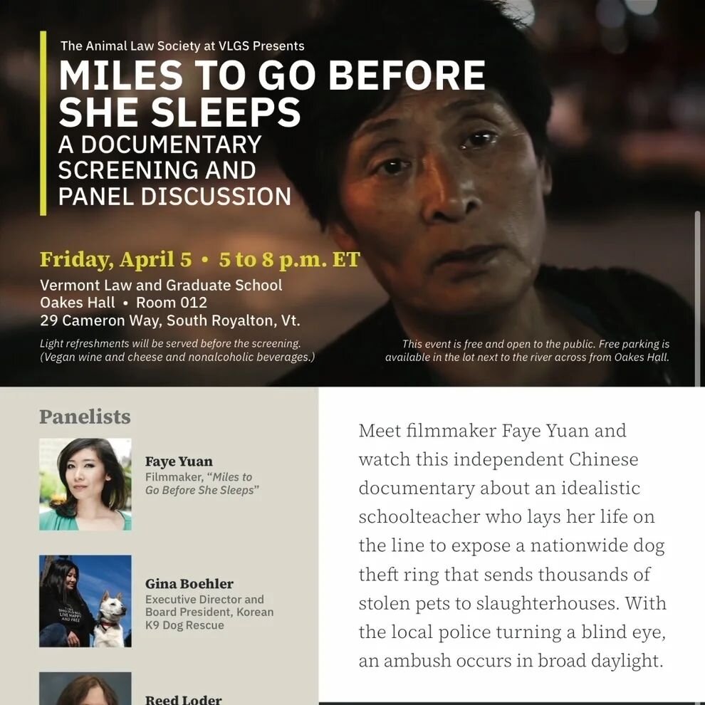 Our first educational screening of the year is also our #vermontpremiere at @vtlawschool 👍

📆 SAVE THE DATE 📆

FRIDAY 4/5
5-8pm EST
Royalton, VT

Many 🙏 to our organizers at Animal Law Society for this rare opportunity! We are collaborating once 