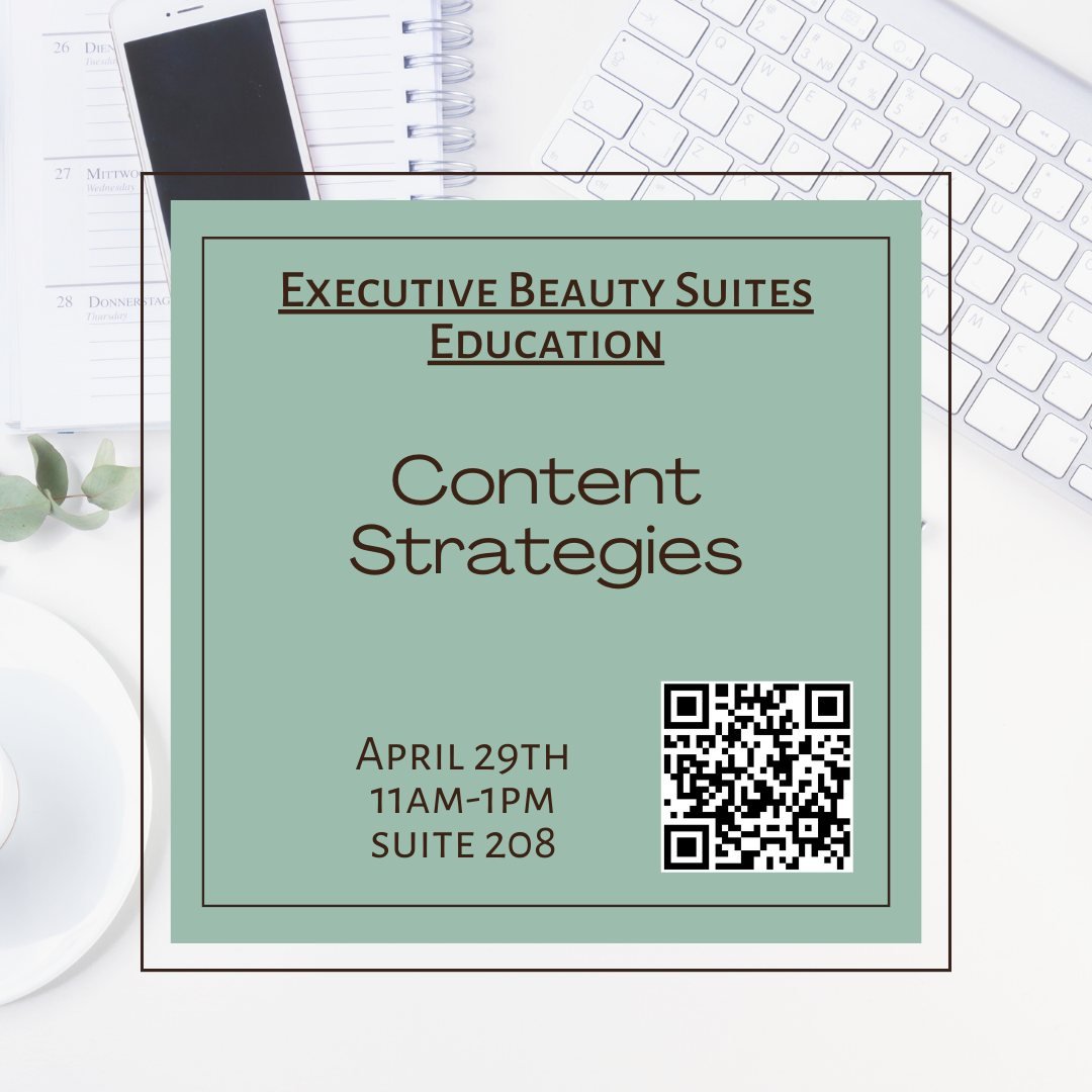 JOIN US TOMORROW FOR THIS CLASS!!

Executive Beauty Suites Education: Content Strategies

Join us VIRTUAL or IN PERSON 
April 29th 11am-1pm Pacific in ExB Suite #208

Register at: 
https://form.jotform.com/220875398631061

#ebxsuites #exbeducation #s