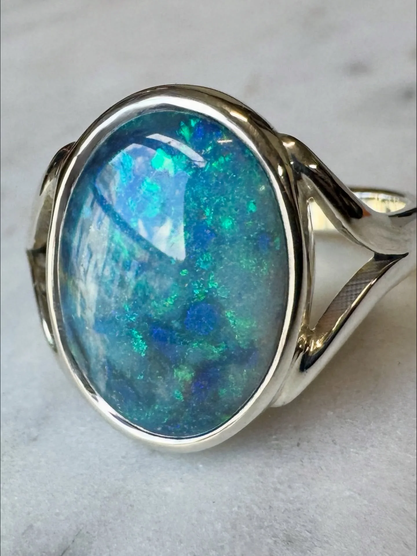 ⚒️Repurposed, reshaped, renewed. This opal had a fracture, but with a little silver and love, it&rsquo;s now a ring you&rsquo;d never guess was once broken.
