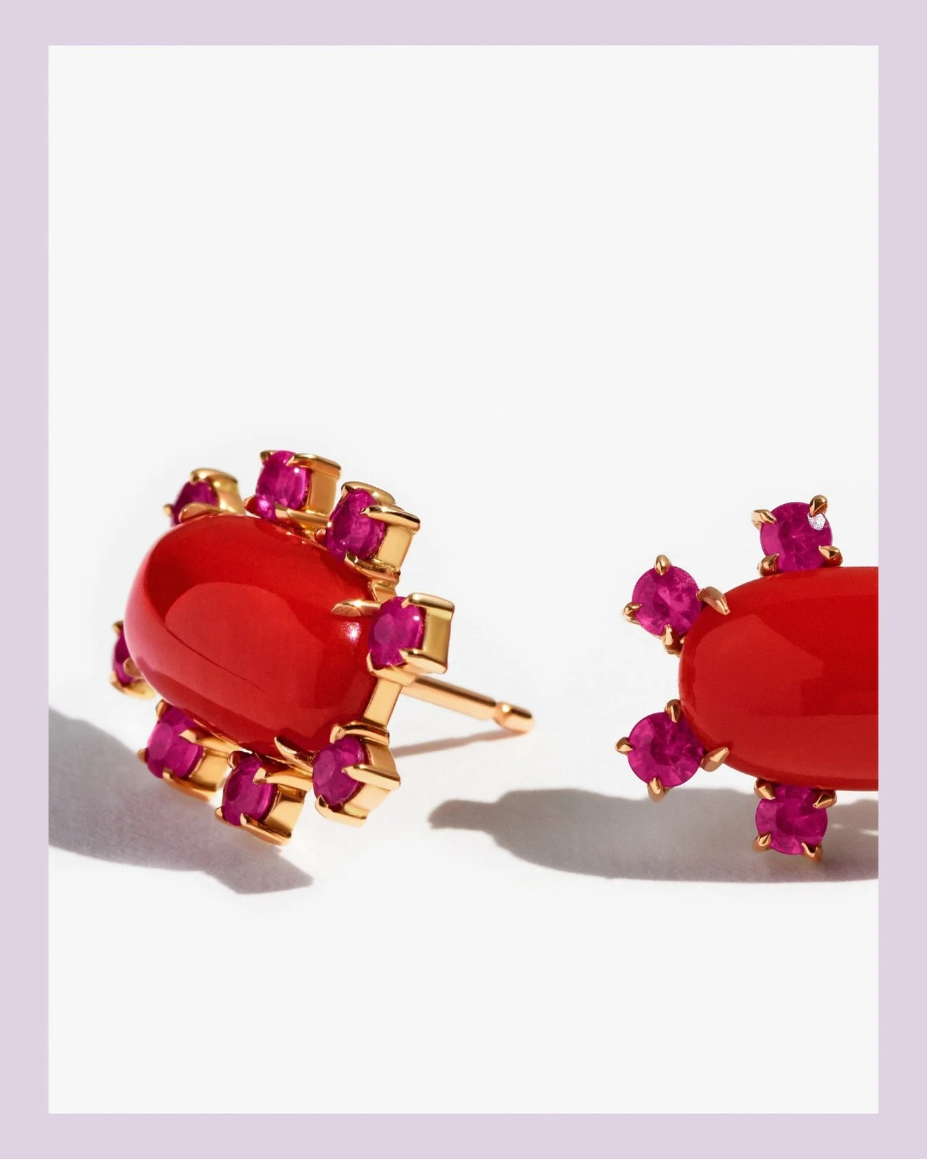 A favorite combination. Coral and ruby earrings, set in 18kt yellow gold. One-of-a-kind.