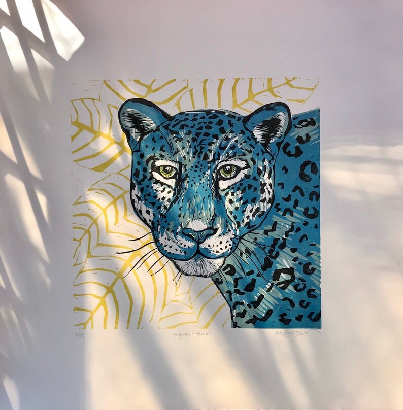 Blue Jaguar, limited edition linoprint by The Littlest Falcon — The  Littlest Falcon