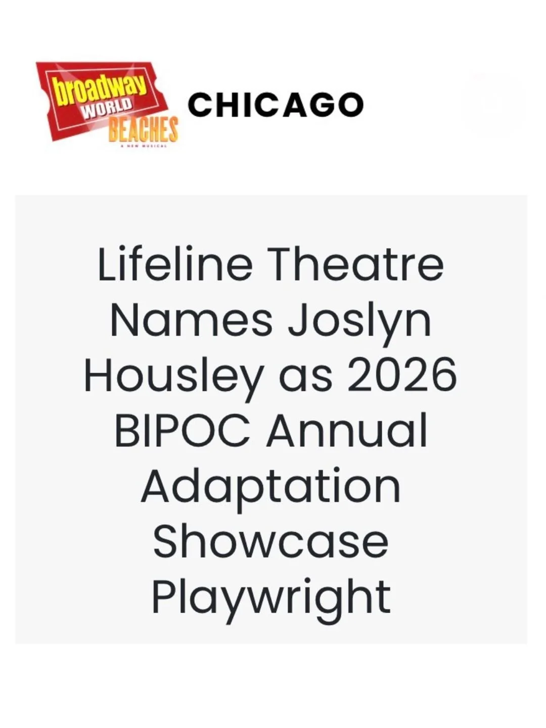 Chicago’s Lifeline Theatre BIPOC Adaptation Playwright for 2026!