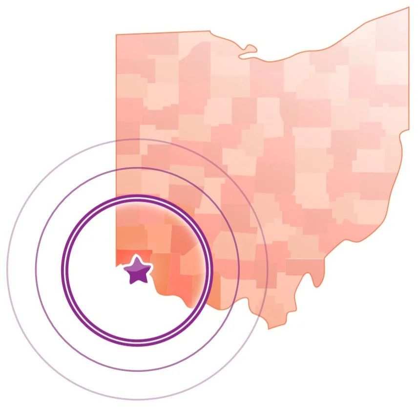 Map of New Mexico with concentric circles emanating from a star icon in the southwestern part of the state.