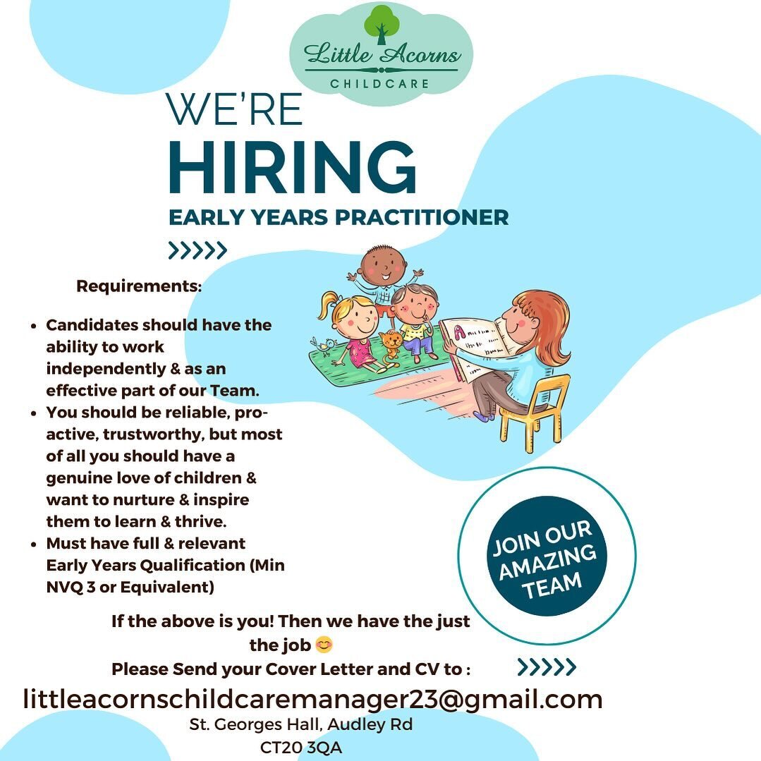 💫 We&rsquo;re offering a 30hr contract, Level 3 Nursery Practitioner to join our amazing team here at Litte Acorns Childcare.
..
..
Interested? Curious for more details? 
..
..
Then please get in touch with our Setting Manager, by using the email on
