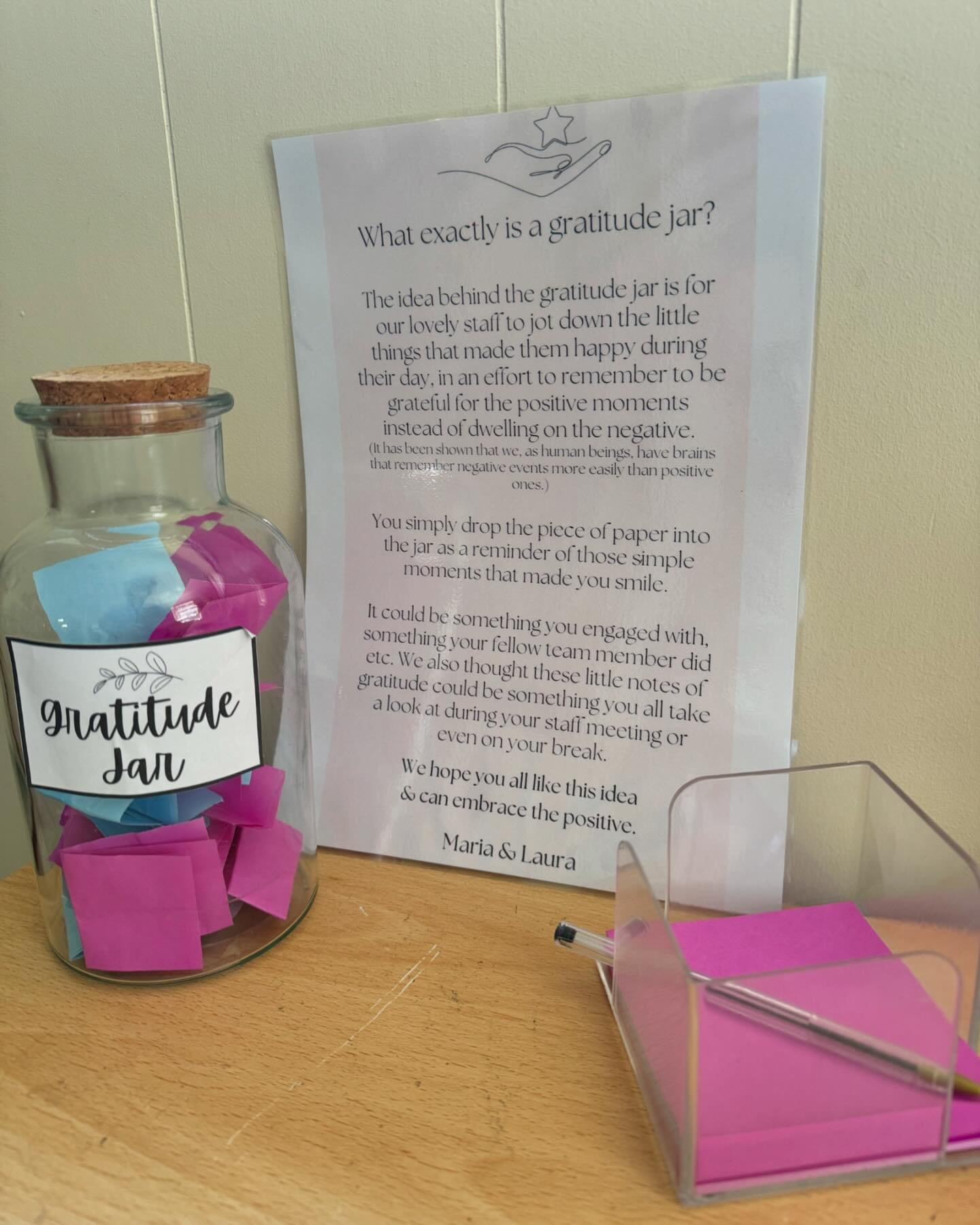💫 Seeing our staff gratitude jar filling up&hellip;.such a lovely feeling.
..
..
What exactly is a gratitude jar?
..
..
The idea behind the gratitude jar is for our lovely staff to jot down the little things that made them happy during their day, in