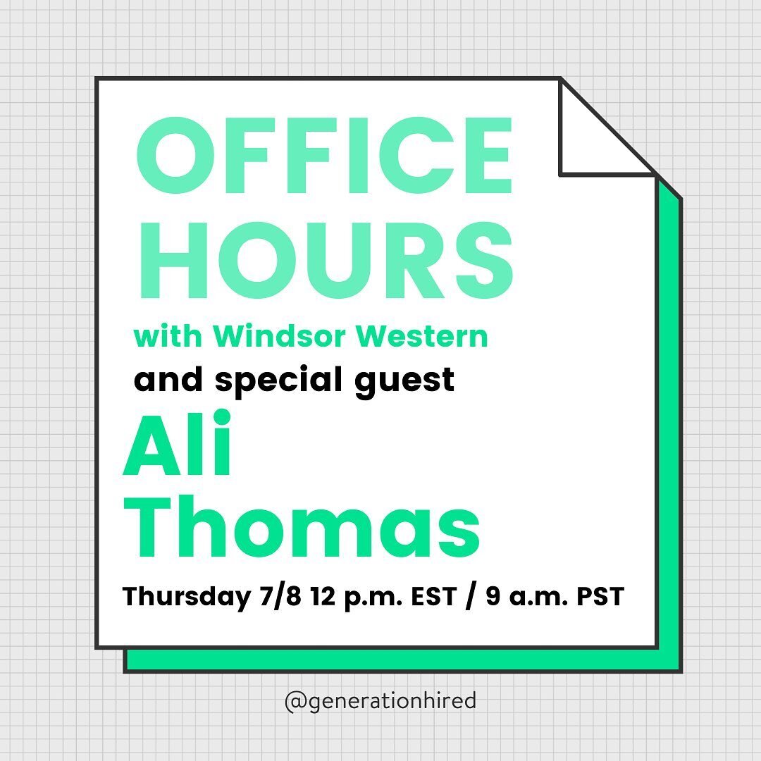 PSA: Last Office Hours for the summer! Join @windsorwestern and her special guest Ali Thomas, Experiential Marketing Manager at @hallmark, as they chat through the art of creating your own role at your dream company. Hit the link in bio to RSVP!