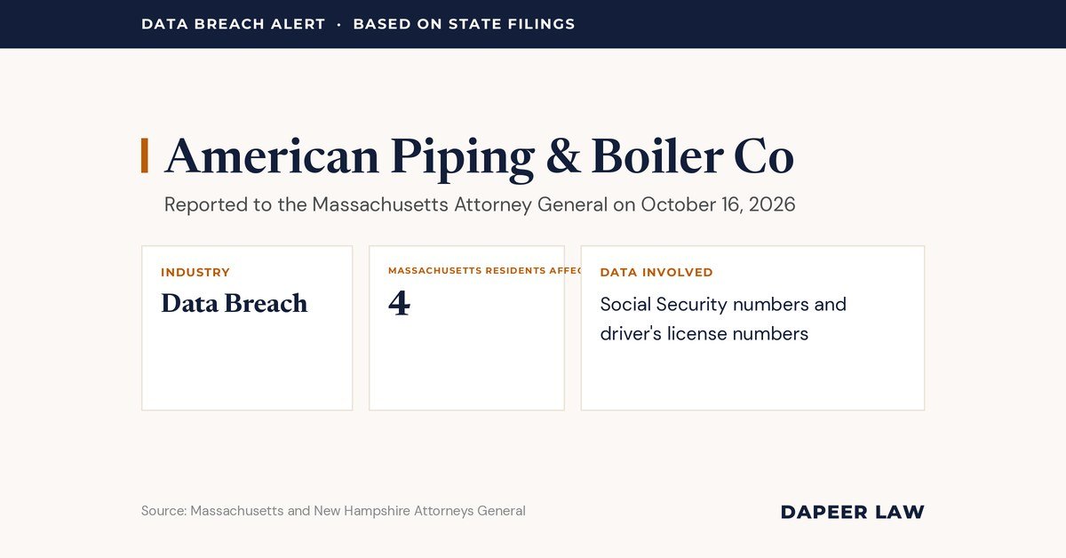 American Piping &amp; Boiler Data Breach Letter: What Happened and Your Legal Options