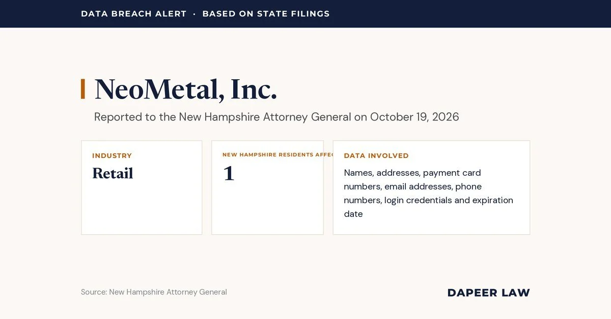 NeoMetal Data Breach Letter: What Happened and Your Legal Options