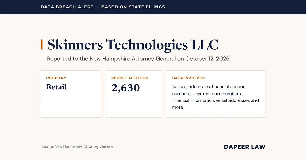 Skinners Technologies Data Breach Letter: What Happened and Your Legal Options