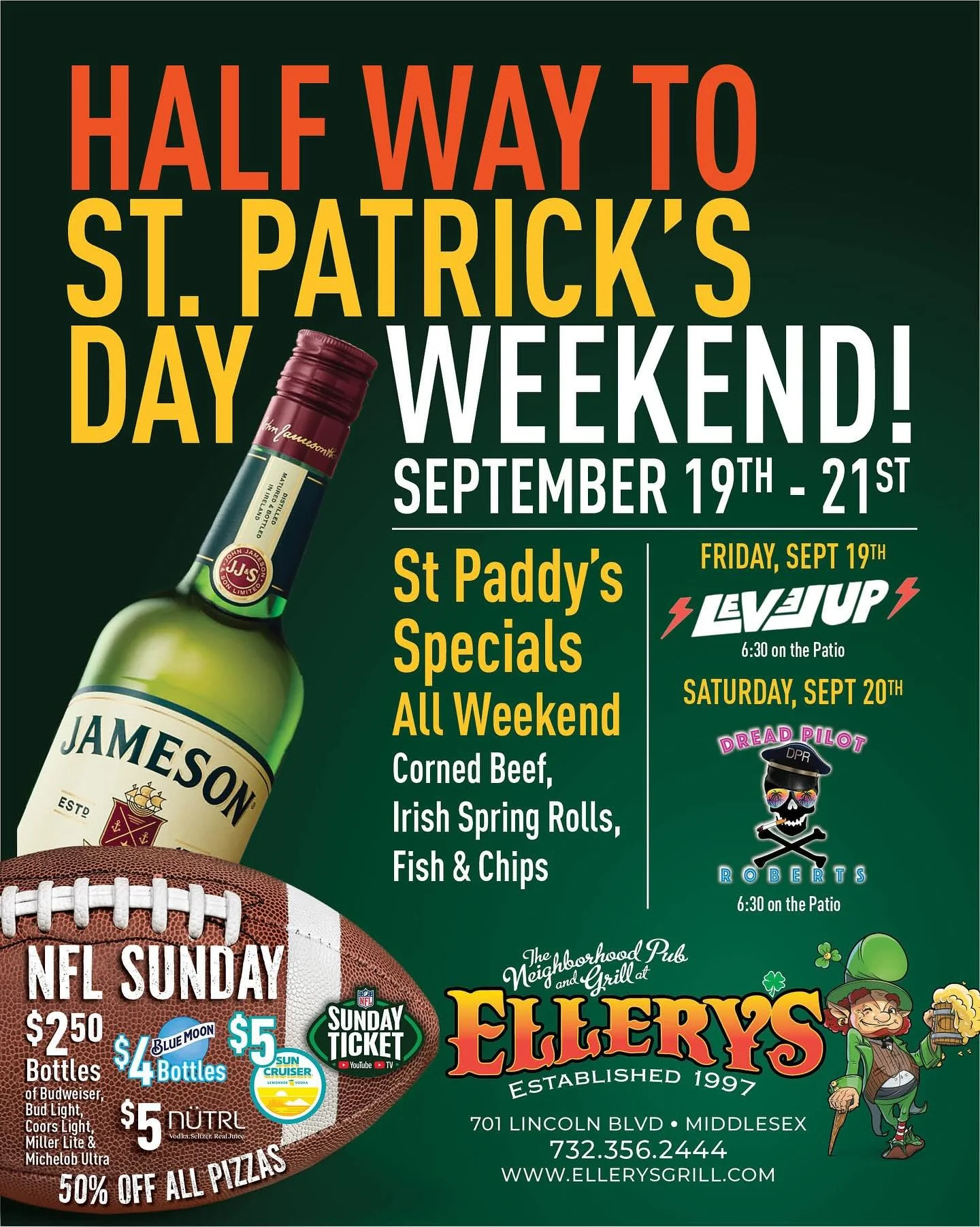 Sept 19th we&rsquo;ll be playing at Ellerys! Half way to St Patrick&rsquo;s day! Come drink and dance with us!!