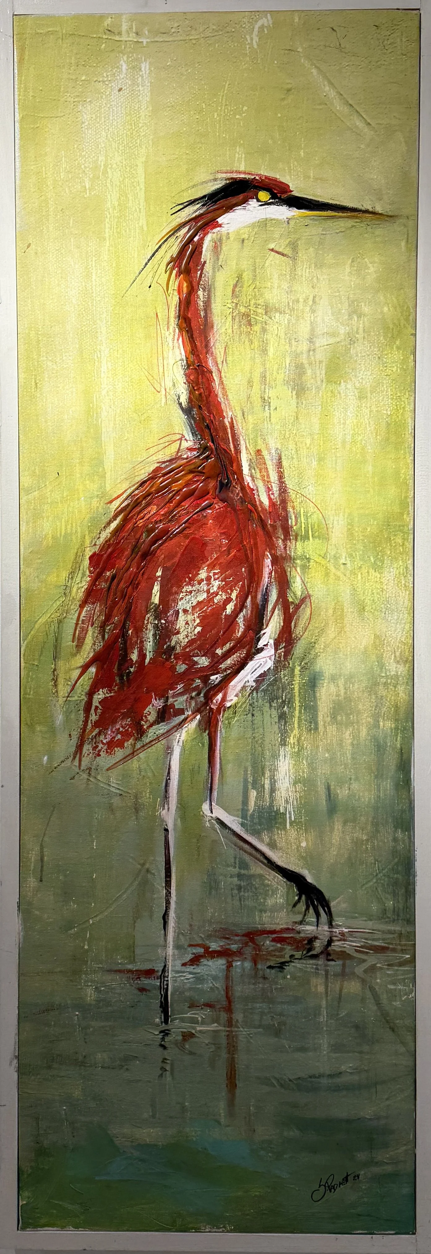 Red Heron 17"x49" acrylic on canvas $2,500
