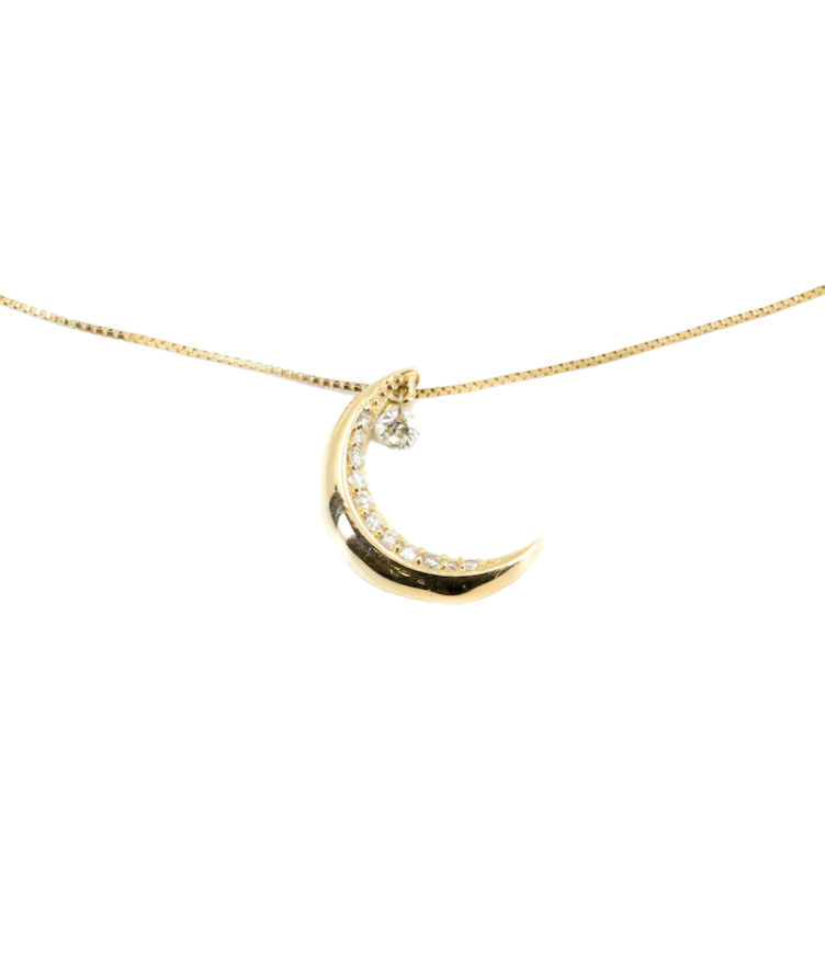 10K Yellow Gold Crescent Moon Necklace with Diamond Star Charm | 16 Inch