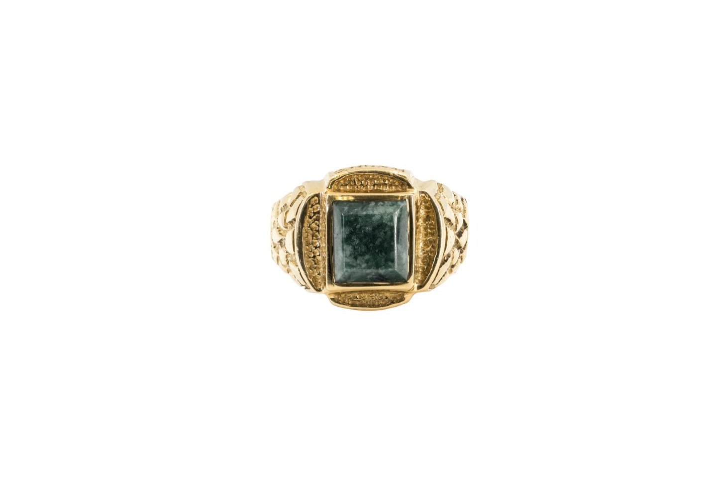 14K Yellow Gold Moss Agate Signet Ring