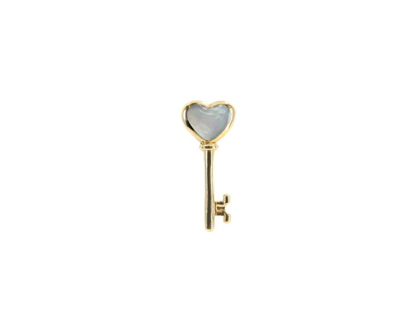 14K Yellow Gold Heart Key Pendant with Mother of Pearl - 2.1g