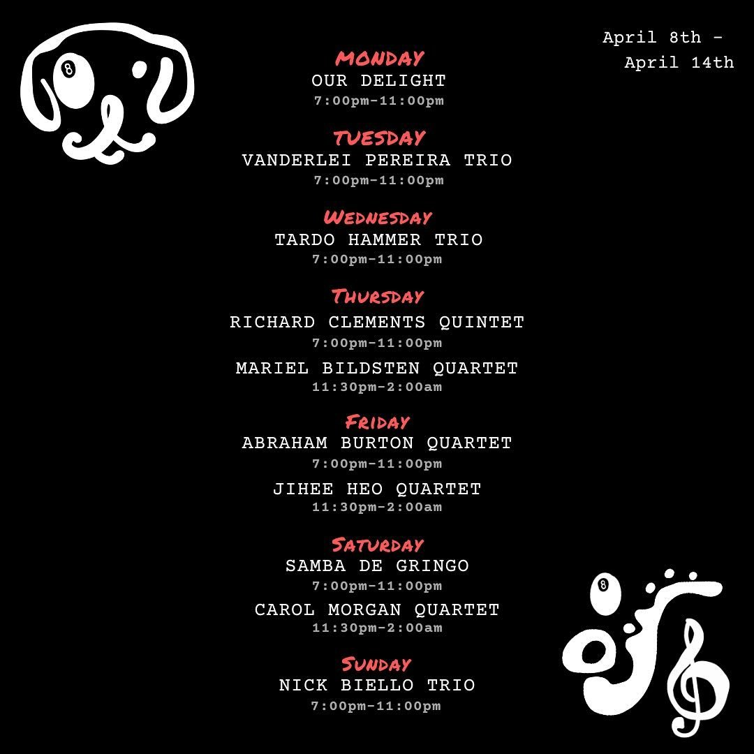 JAZZ SCHEDULE 🥁🎶 Don&rsquo;t miss out on these incredible performances. Live jazz starts at 7pm every single night 🐶