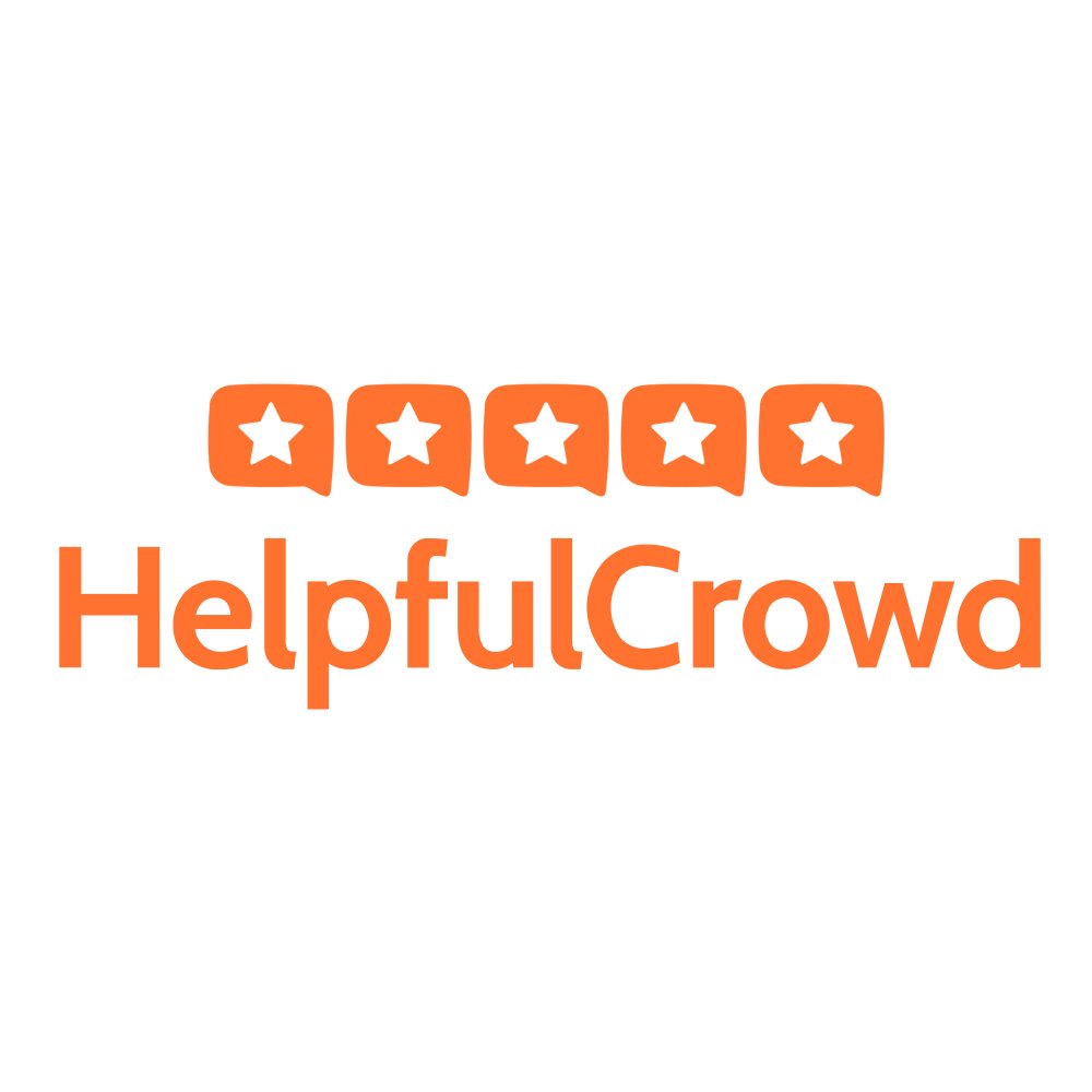 Logo with five orange speech bubbles with white stars above the text 'HelpfulCrowd' in orange.
