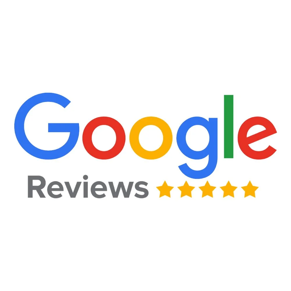 Google Reviews with five gold stars below the text.