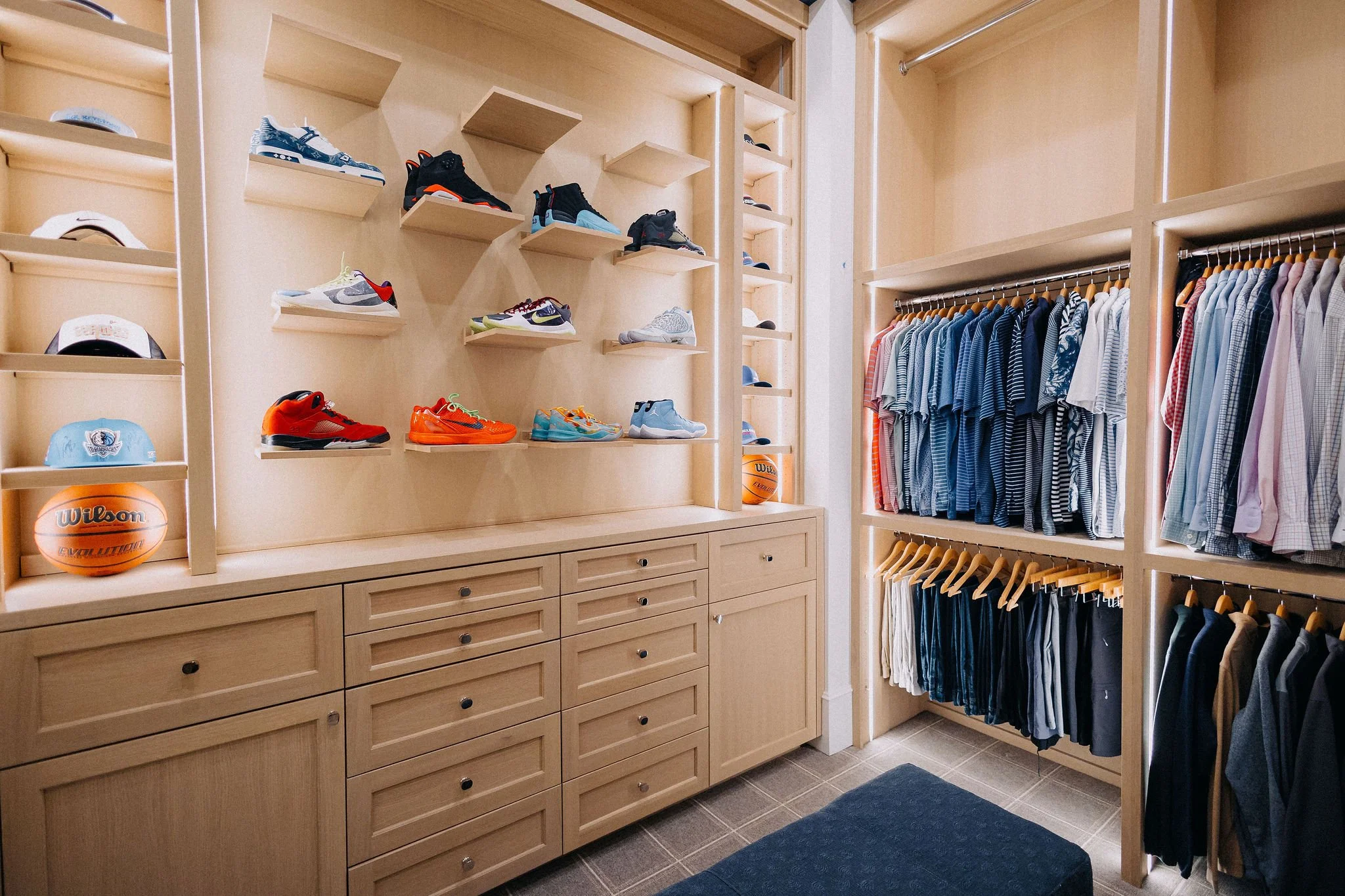 Luxury closet fully organized and set up by a concierge relocation service for a move-in ready home