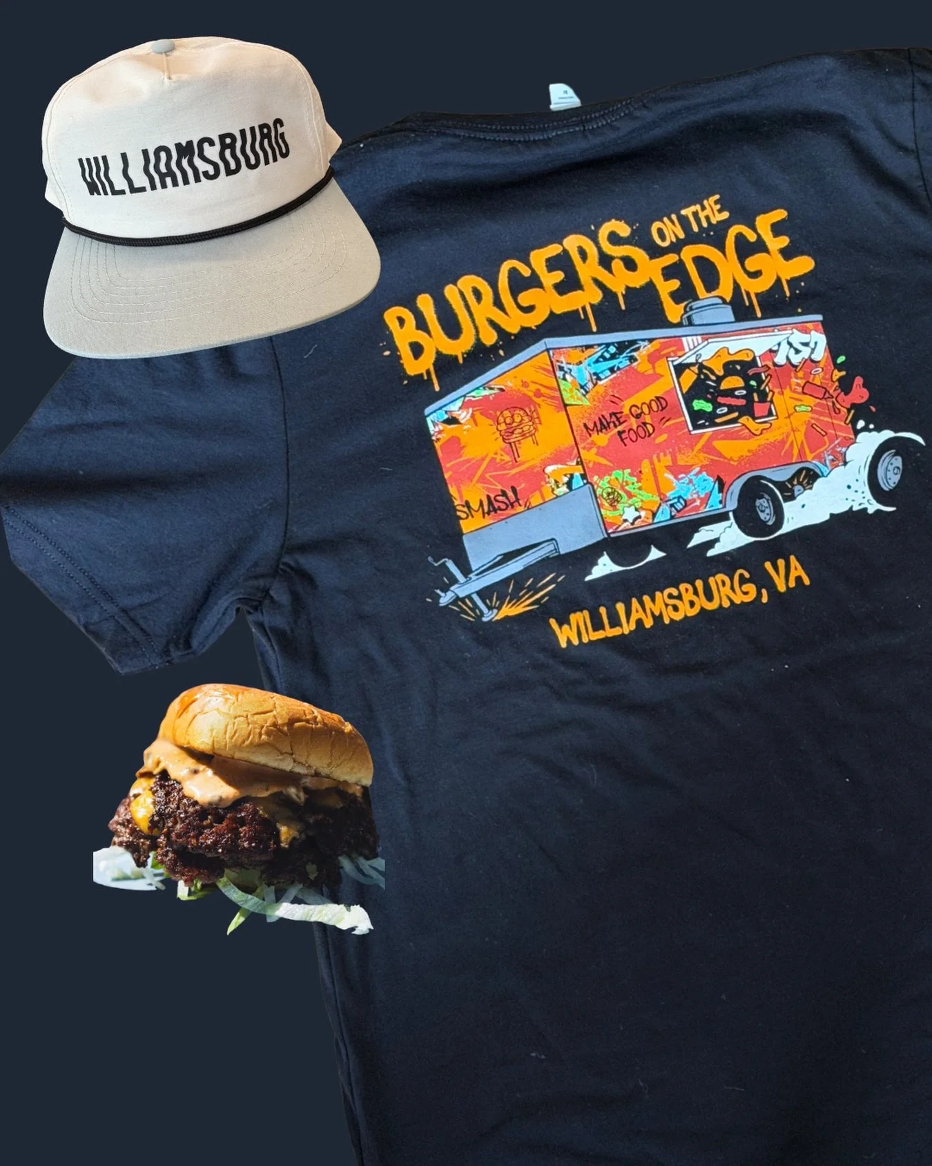 How to style the tasty new merch for @burgersontheedge &mdash; sick shirt (peep the BOTE truck), our Williamsburg hat, and one of their legendary smash burgers. 

For pants&hellip;probably the stretchy kind. 🍔😋
