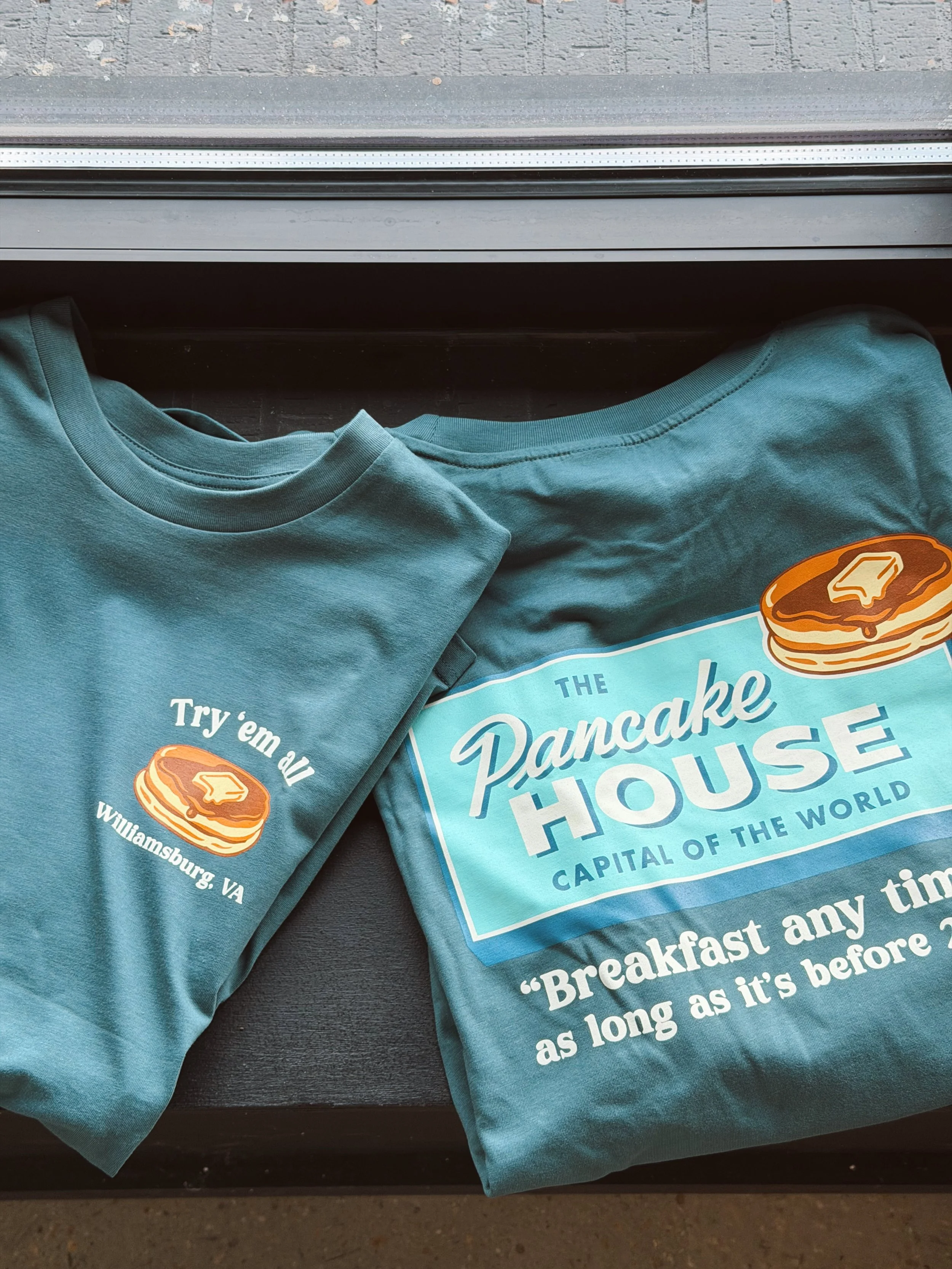 Our Breakfast Anytime* tee is BACK in a tasty new color. Pick yours up in store or online now&mdash;printed right here in the pancake house capital of the world. 

*as long as it&rsquo;s before 2pm

#printedbypkwy