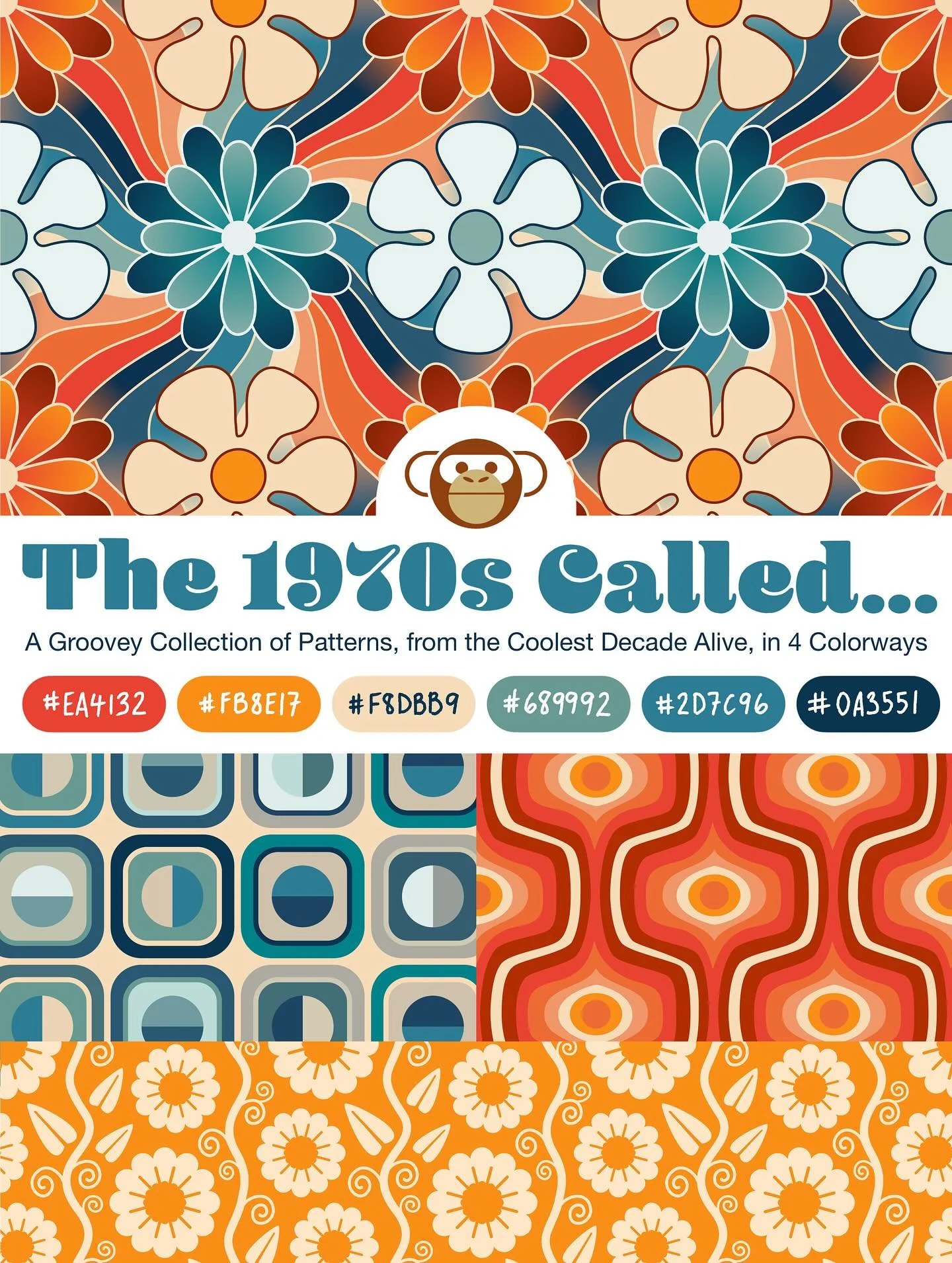 The challenge&hellip;1970s Wallpaper. I&rsquo;ve had a great time creating colorways and supporting patterns for this groovy, funkadelic wallpaper pattern. The whole collection is currently available on @spoonflower in large scale.

Contact me on Fly