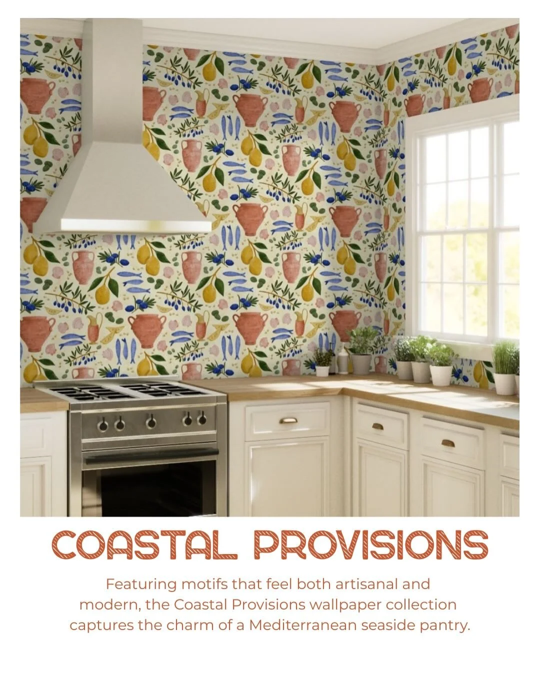 So happy with how this collection came together. ☀️

**Coastal Provisions** is my entry for the @spoonflower Mediterranean Hues challenge &mdash; inspired by seaside markets, sun-warmed courtyards, and Mediterranean kitchens. 🍋🫒🐟

Swipe to see the