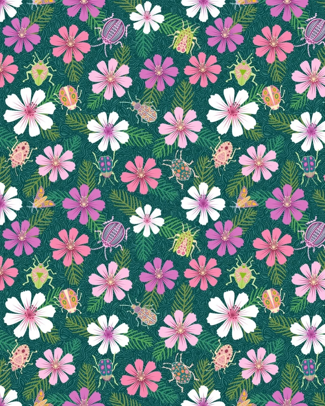 Week 3 of the Bugs in Bloom challenge is Beetle + Cosmos ✨🪲🌸

Tiny jeweled beetles wander through a tangled field of cosmos blooms, hidden among bright petals and ferny leaves. I imagined this as a midsummer garden alive with movement &mdash; warm 