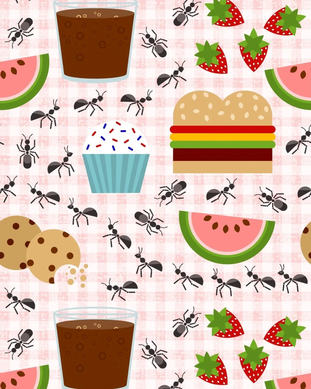 Picnic Patrol 🐜🍉🍪
This week&rsquo;s @thetuesdaycollective prompt sent me straight into summer picnic mode &mdash; complete with watermelon slices, cookies, cupcakes, gingham, and a parade of tiny snack-stealing ants.

A playful little pattern insp
