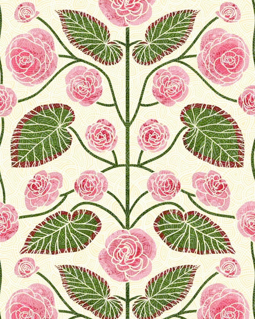 Begonia Jubilee 🌸 This week&rsquo;s prompt for @thetuesdaycollective is begonias, and I couldn&rsquo;t resist celebrating these cheerful summer blooms.

Inspired by cottage gardens, vintage textiles, and the simple delight of pink flowers, this patt