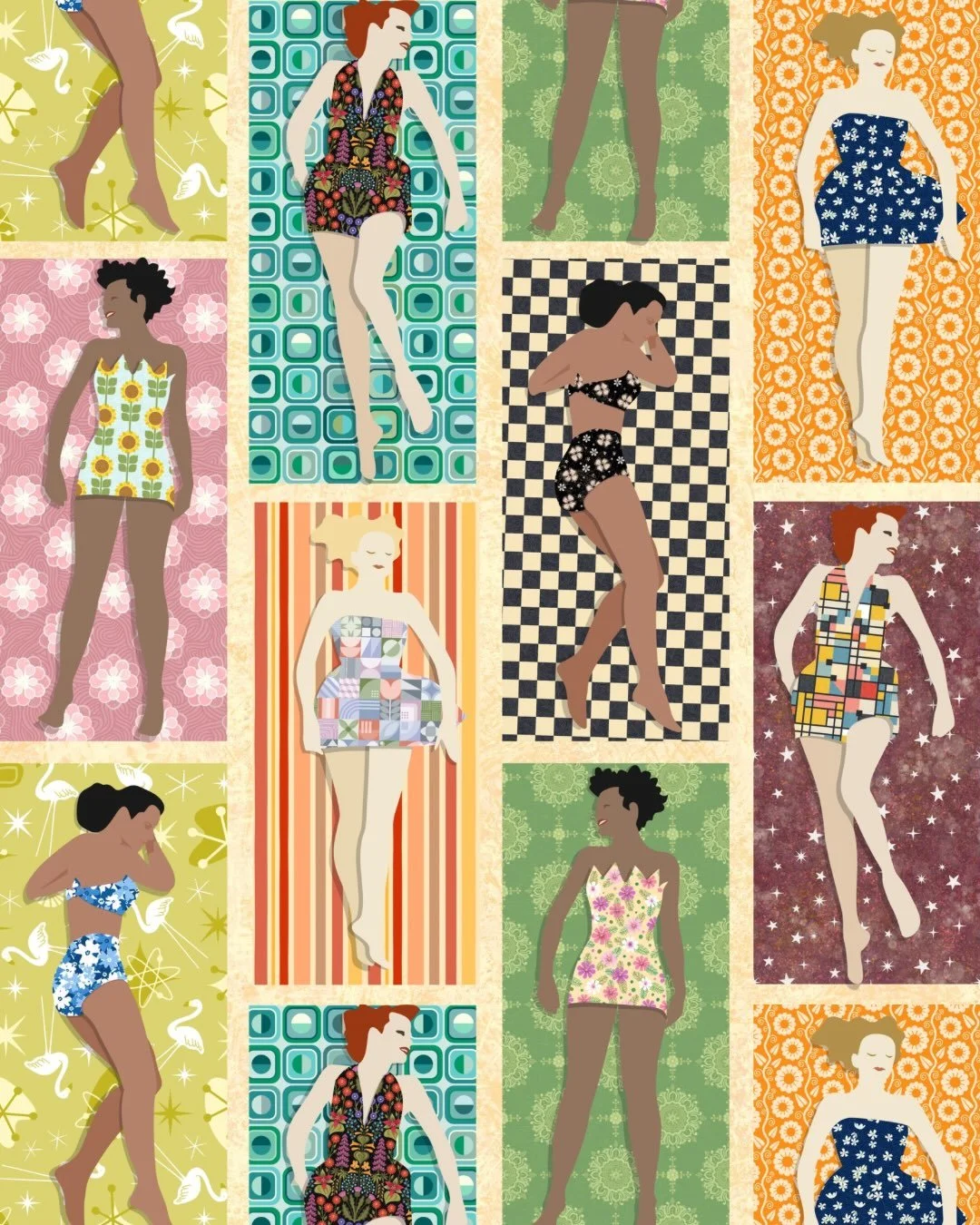 The Beach Bureau ☀️👙

This week&rsquo;s @thetuesdaycollective prompt is Vintage Swimwear, and I found myself inspired by the playful geometry of vintage beach photography.

Each swimsuit and every beach towel in this illustration features one of my 