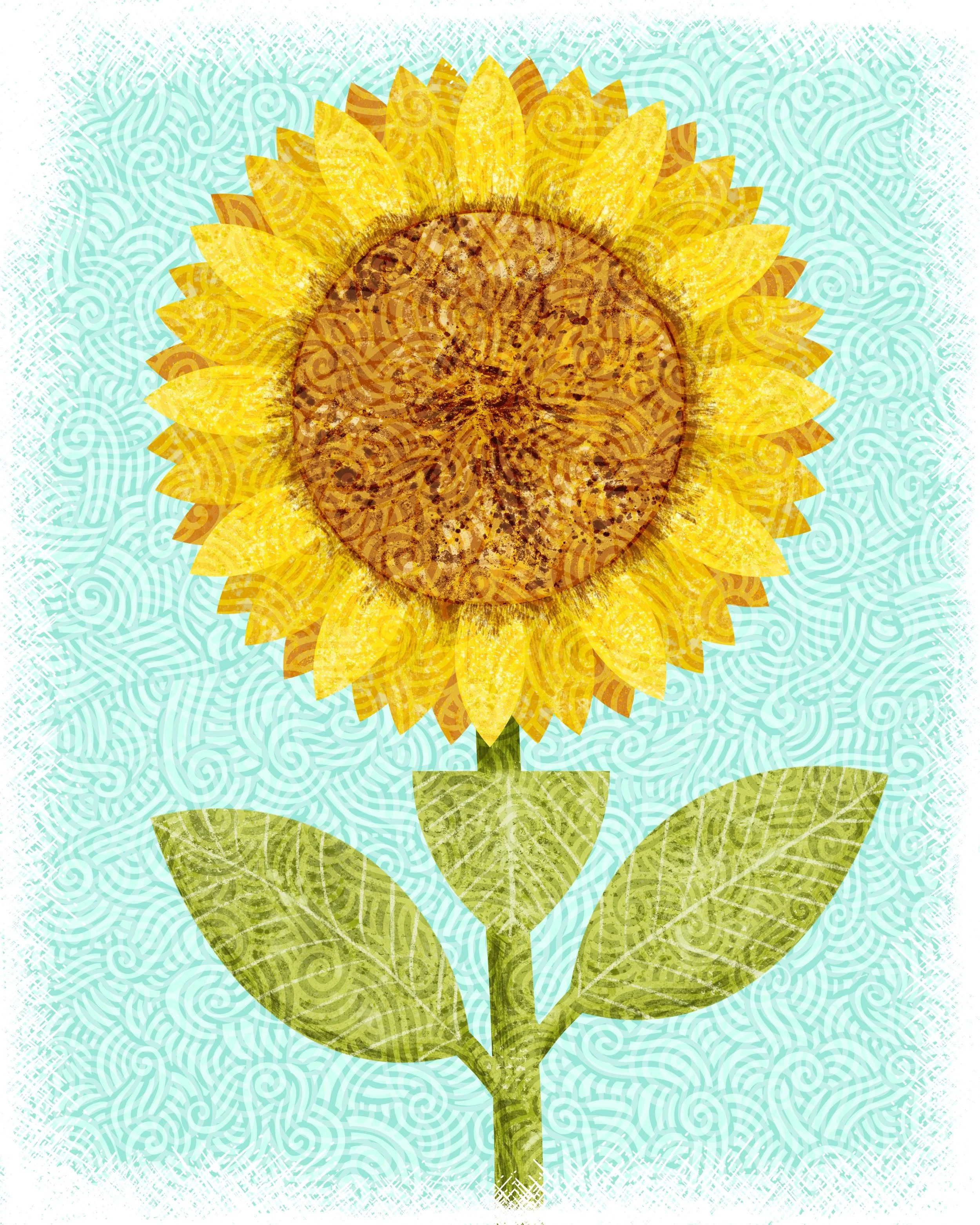 This week&rsquo;s prompt for @thetuesdaycollective is Sunflowers. 🌻

I wanted to celebrate the simple joy of a single bloom&mdash;layering hand-drawn textures and subtle patterns to create something bright, warm, and full of summer optimism.

#thetu
