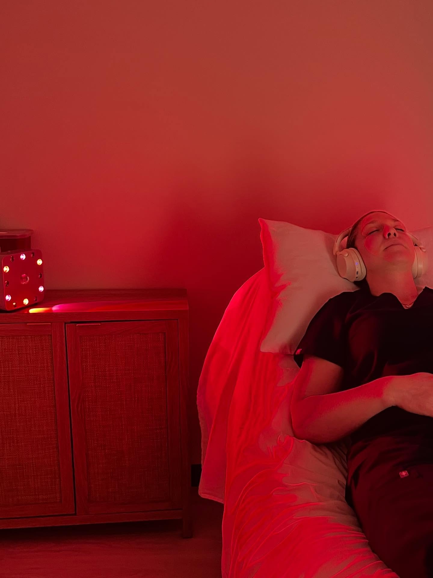 Red Light With Meditation - We use the EMR-TEK fire wave model, its red and and near-infrared. These devices use specific wavelengths of light (red ~630&ndash;670 nm + near-infrared ~830&ndash;850 nm) to stimulate biological responses inside your cel