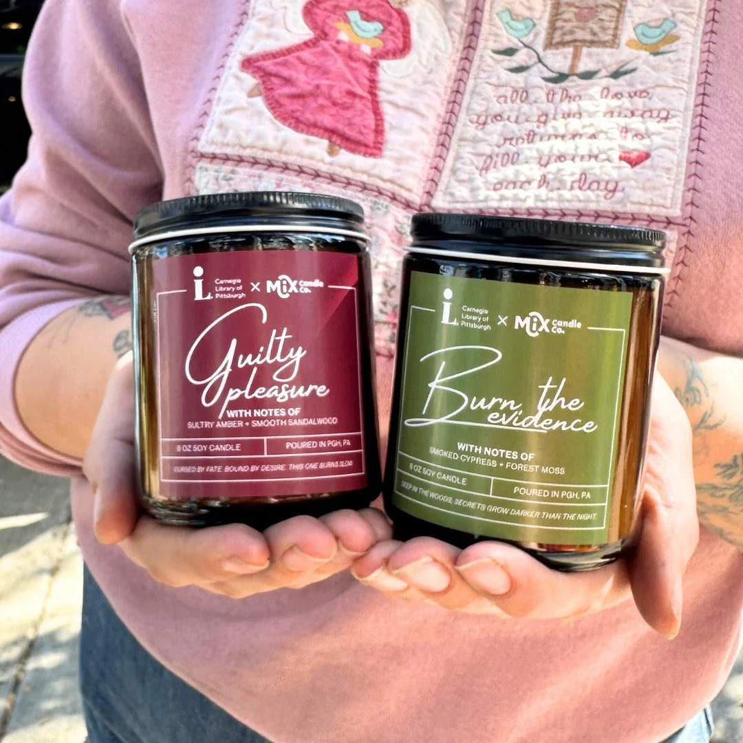 ✨ New Candle Drop! ✨
We’re thrilled to partner with the Carnegie Library of Pittsburgh to bring you two literary-inspired scents:
🔥 Burn the Evidence – notes of smoked cypress + forest moss, perfect for fans of thrilling mysteries.