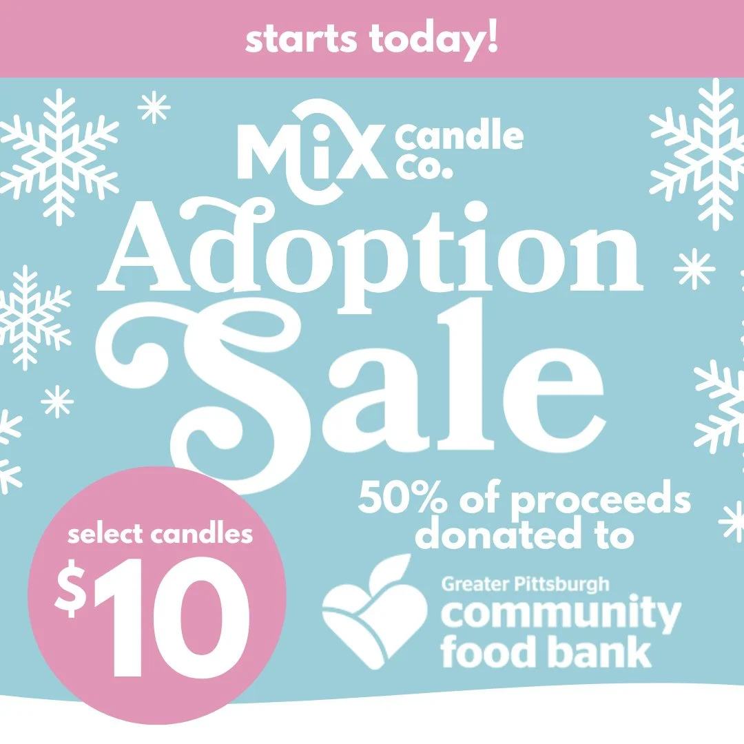 Our Adoption Sale is back- starting today! 🕯️⁠
Available in-stores only: grab a candle for just $10, with 50% of proceeds donated to @pghfoodbank.⁠
⁠
Hurry in- this offer runs through the end of the year or while supplies last.⁠
Light up your space 