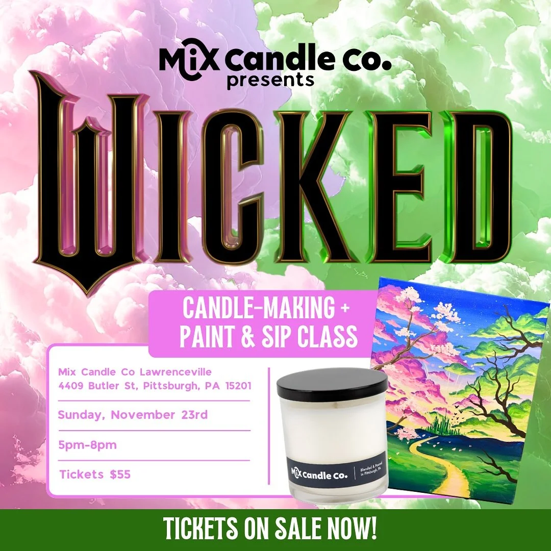 💚 Wicked: For Good | Candle-Making &amp; Paint Class 💚
Defy gravity with a Wicked-inspired night of creativity! ✨
Pour your own 8oz candle and create a 16x20 painting inspired by Wicked.

We&rsquo;ll have the soundtrack playing all evening, plus a 