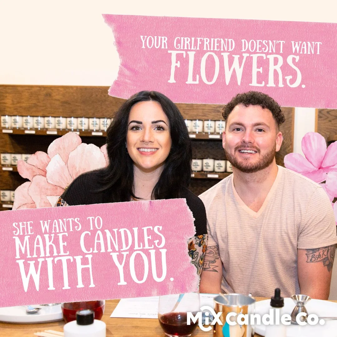 Valentine&rsquo;s Day is one month away&hellip; and this is your sign to start planning. ❤️⁠
⁠
Make it a hands-on date at Mix Candle Co! Sip your favorite drinks (we&rsquo;re BYOB), explore 100+ fragrances, and work with our Scent Consultants to blen