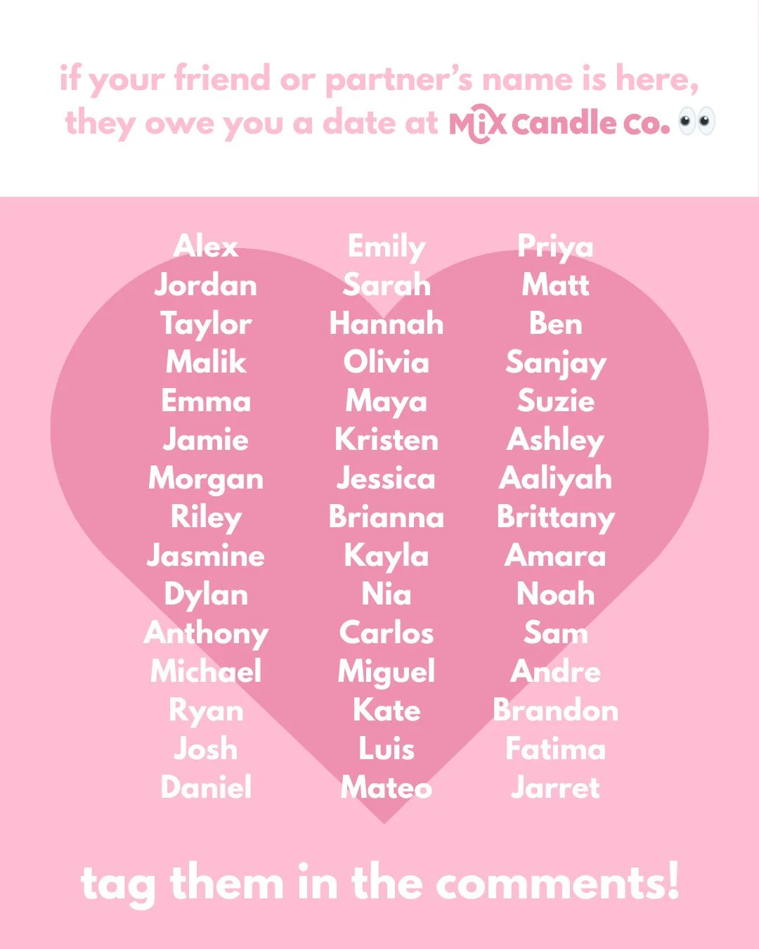 Name on the list = candle debt. No debates. 😘💋⁠
⁠
Visit us at mixcandleco.com to reserve your spot for Valentine's (+ Galentine's) Day! 💘