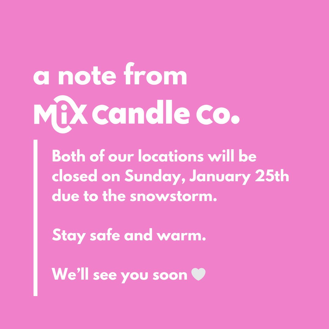 Both of our locations will be closed on Sunday, January 25th due to the snowstorm.⁠
⁠
Stay safe and warm.⁠
⁠
We&rsquo;ll see you soon!