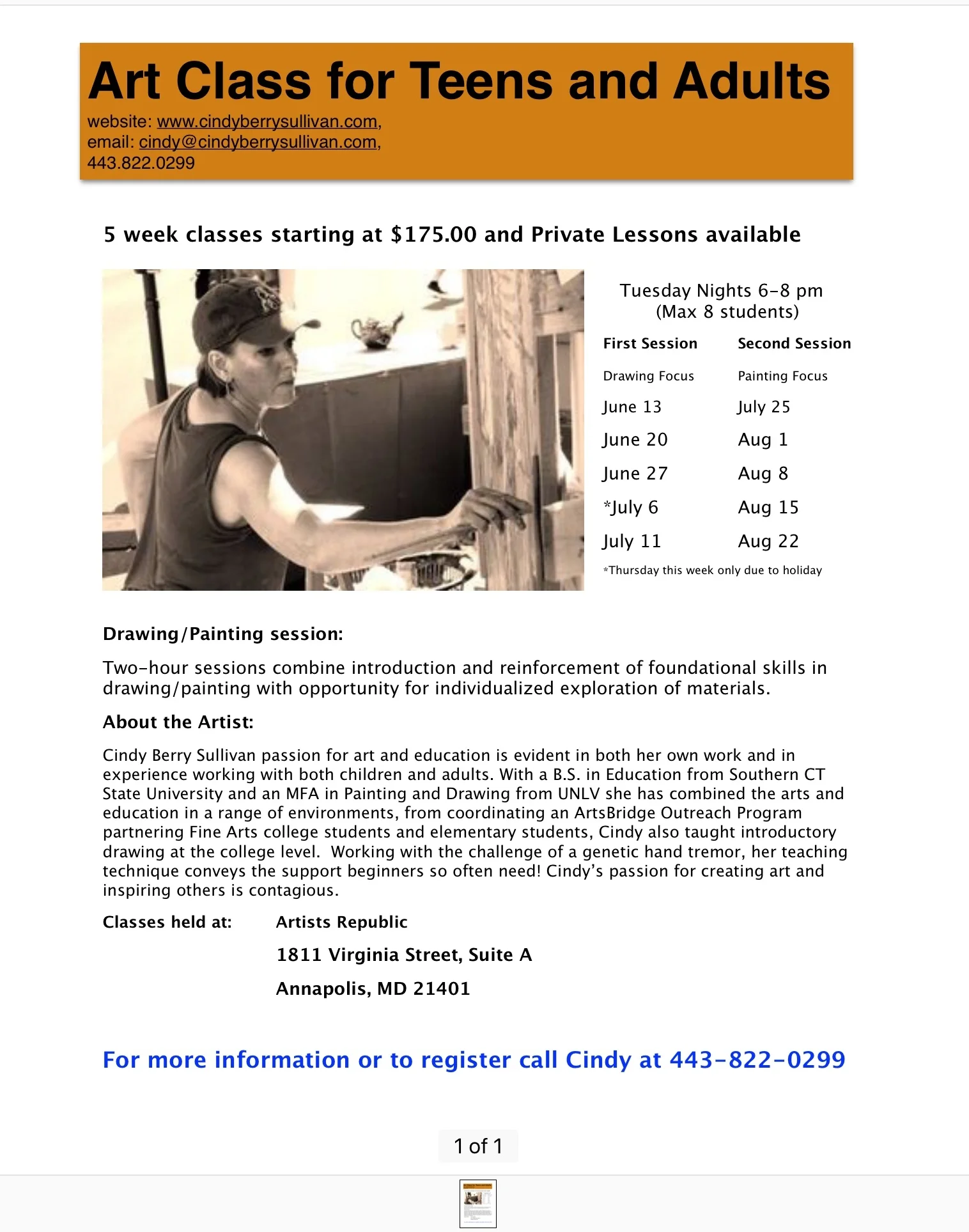 Tuesday Art Classes for Teens and Adults