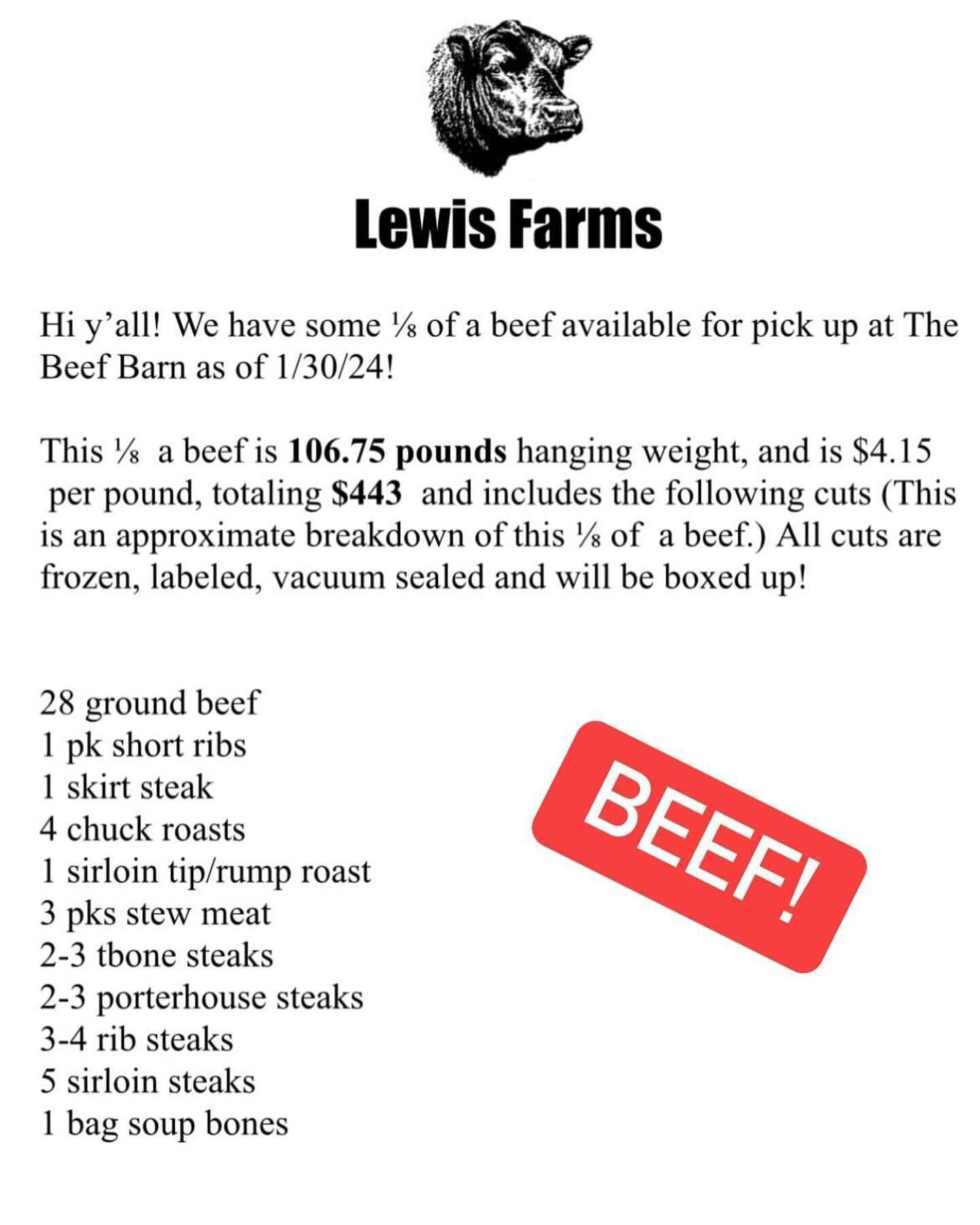 Hi y&rsquo;all👋

We ‼️restocked‼️ our best selling item our 1/8 of a beef😍

We also have TWO pork options available as well🐷 

Check out the details above⬆️