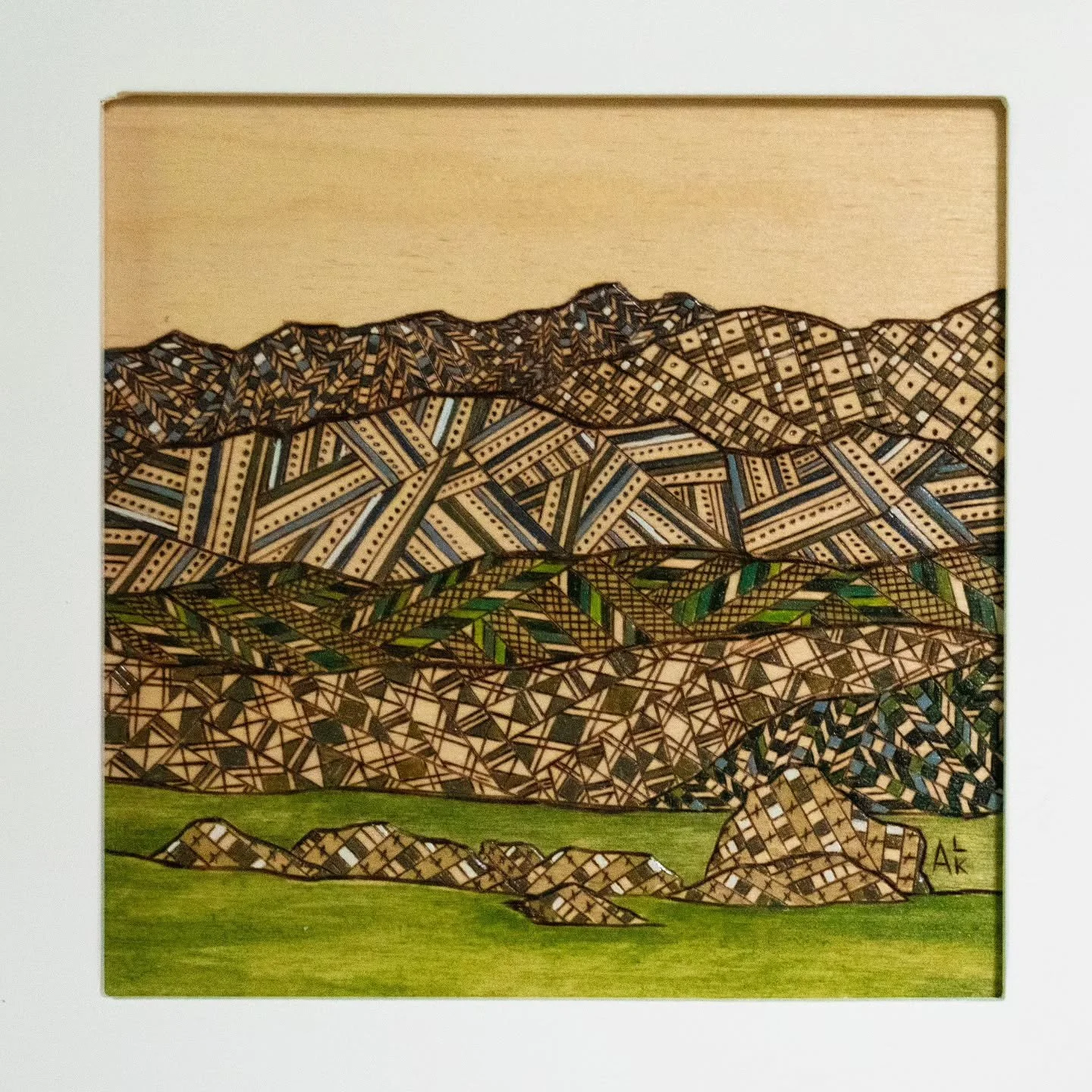 recent artworks, 6x6&quot;. From my travels to Rock Dodge &amp; the beartooth scenic hwy this summer 🌞

mixed media, acrylic paint &amp; woodburned drawings on wood panel

I miss the mountains :(